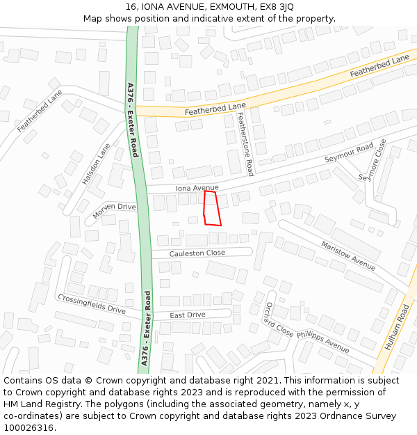 16, IONA AVENUE, EXMOUTH, EX8 3JQ: Location map and indicative extent of plot