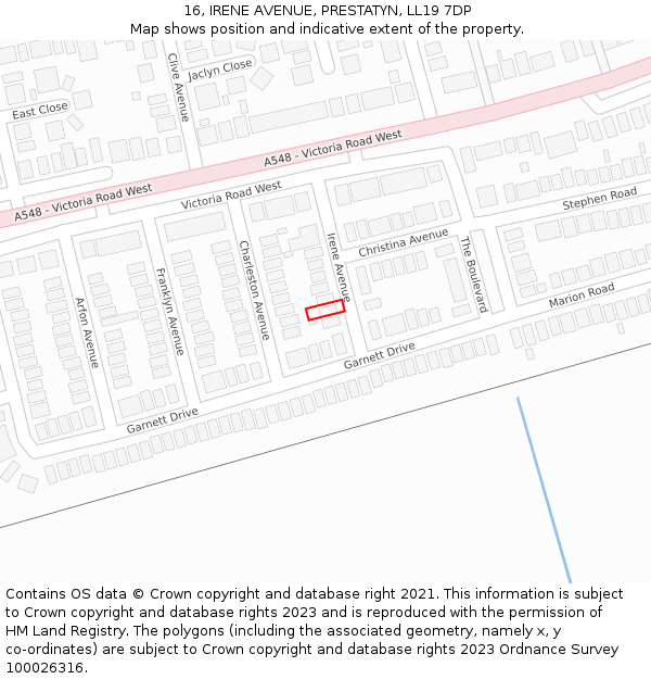 16, IRENE AVENUE, PRESTATYN, LL19 7DP: Location map and indicative extent of plot