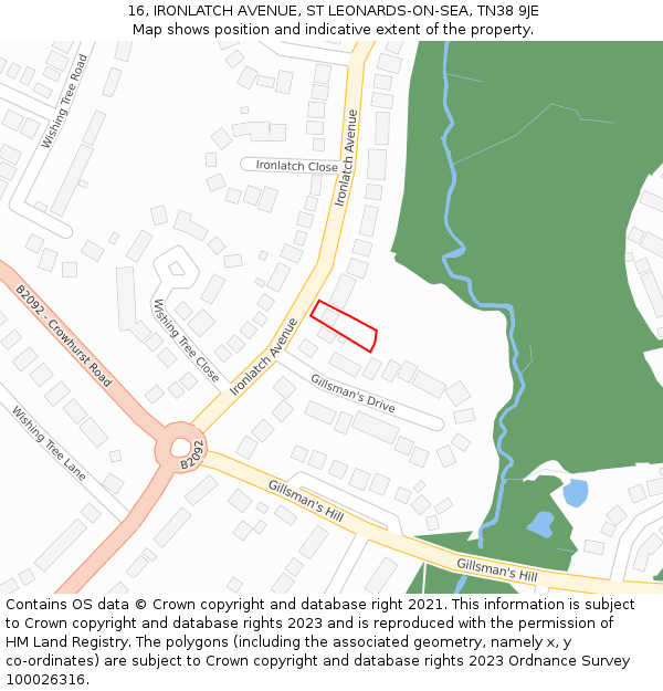 16, IRONLATCH AVENUE, ST LEONARDS-ON-SEA, TN38 9JE: Location map and indicative extent of plot