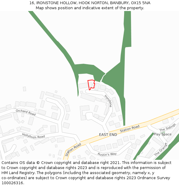 16, IRONSTONE HOLLOW, HOOK NORTON, BANBURY, OX15 5NA: Location map and indicative extent of plot