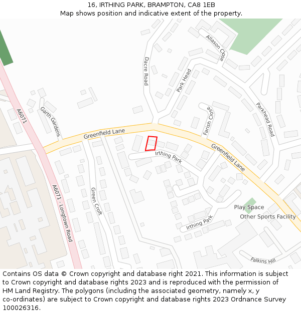16, IRTHING PARK, BRAMPTON, CA8 1EB: Location map and indicative extent of plot