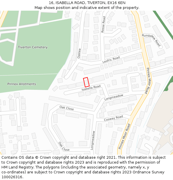 16, ISABELLA ROAD, TIVERTON, EX16 6EN: Location map and indicative extent of plot