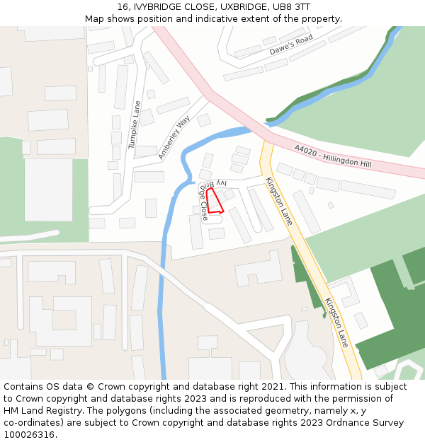 16, IVYBRIDGE CLOSE, UXBRIDGE, UB8 3TT: Location map and indicative extent of plot