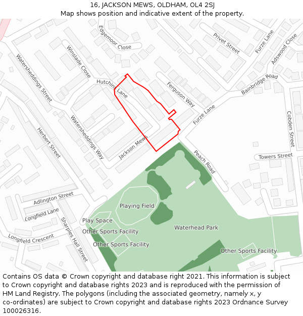 16, JACKSON MEWS, OLDHAM, OL4 2SJ: Location map and indicative extent of plot