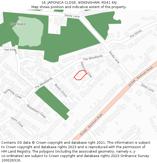 16, JAPONICA CLOSE, WOKINGHAM, RG41 4XJ: Location map and indicative extent of plot