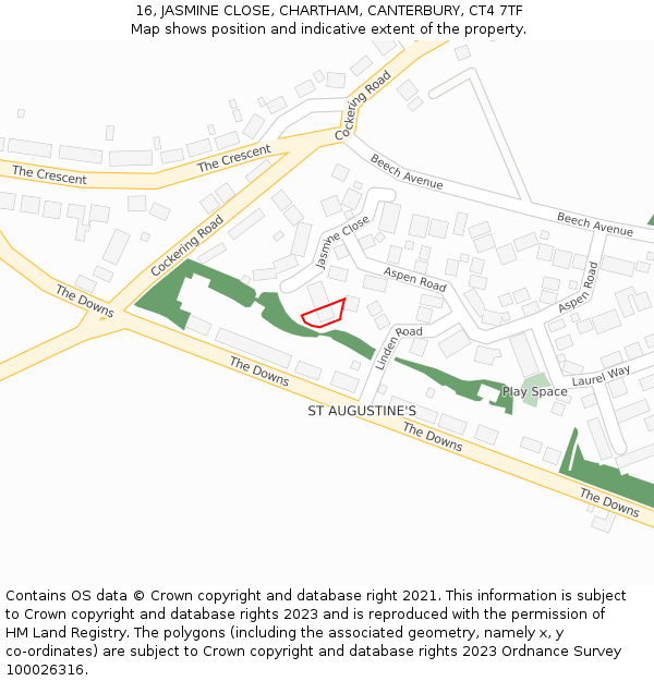 16, JASMINE CLOSE, CHARTHAM, CANTERBURY, CT4 7TF: Location map and indicative extent of plot