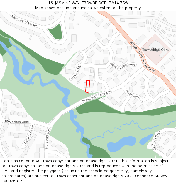 16, JASMINE WAY, TROWBRIDGE, BA14 7SW: Location map and indicative extent of plot