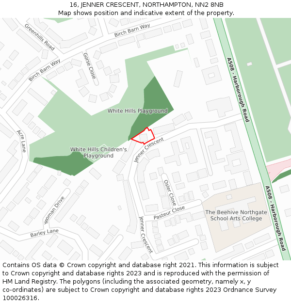 16, JENNER CRESCENT, NORTHAMPTON, NN2 8NB: Location map and indicative extent of plot