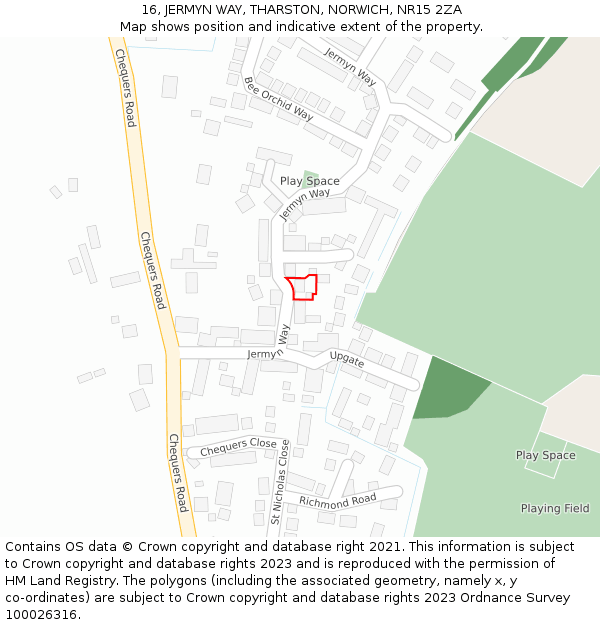 16, JERMYN WAY, THARSTON, NORWICH, NR15 2ZA: Location map and indicative extent of plot