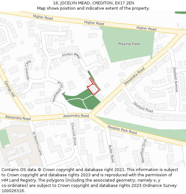 16, JOCELYN MEAD, CREDITON, EX17 2EN: Location map and indicative extent of plot