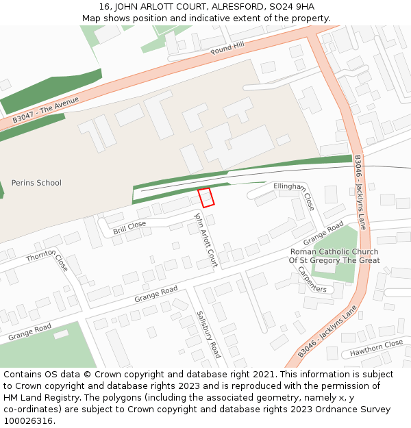 16, JOHN ARLOTT COURT, ALRESFORD, SO24 9HA: Location map and indicative extent of plot