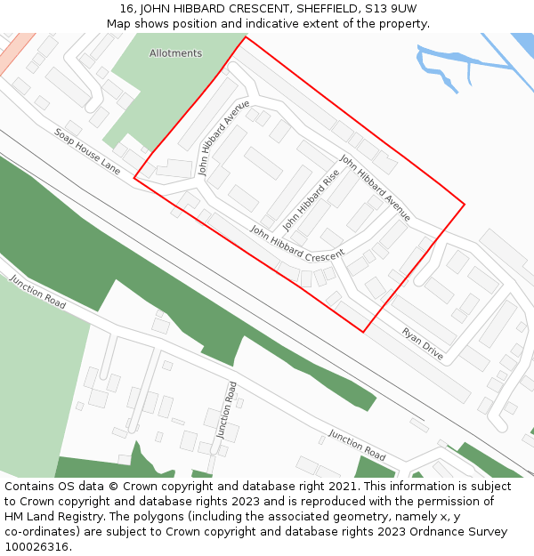 16, JOHN HIBBARD CRESCENT, SHEFFIELD, S13 9UW: Location map and indicative extent of plot