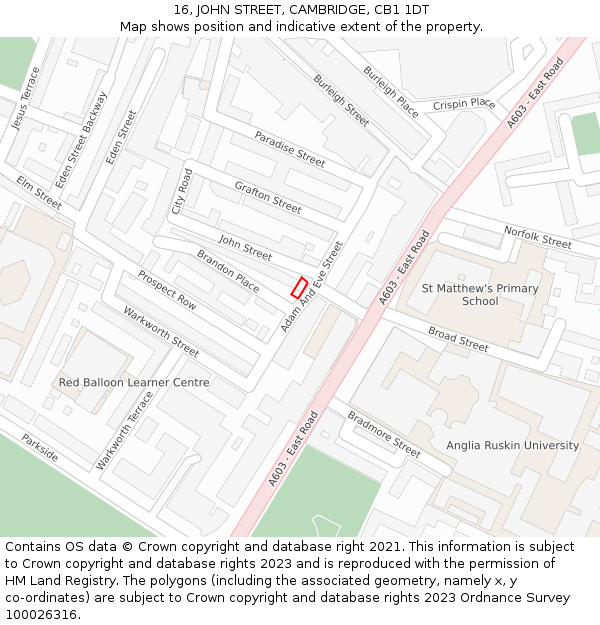 16, JOHN STREET, CAMBRIDGE, CB1 1DT: Location map and indicative extent of plot