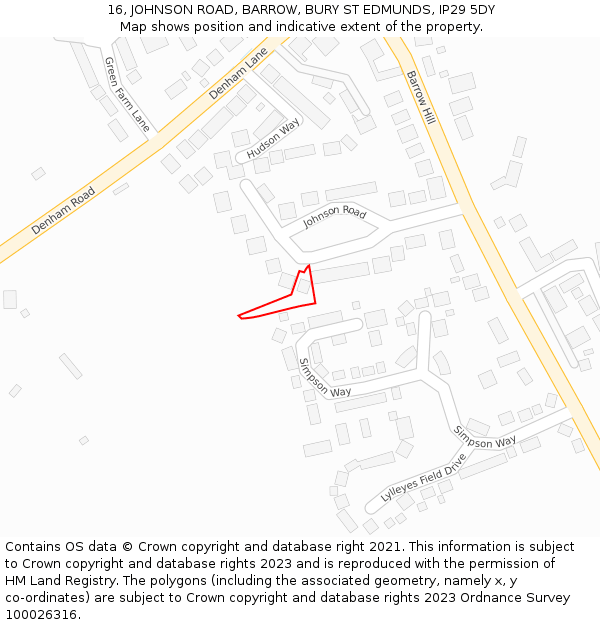 16, JOHNSON ROAD, BARROW, BURY ST EDMUNDS, IP29 5DY: Location map and indicative extent of plot