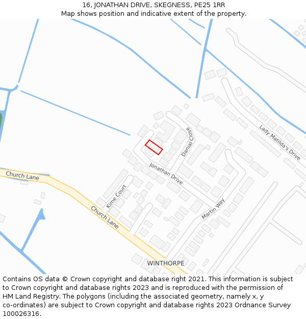 16, JONATHAN DRIVE, SKEGNESS, PE25 1RR: Location map and indicative extent of plot