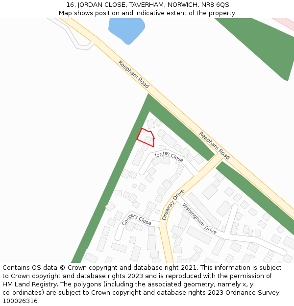 16, JORDAN CLOSE, TAVERHAM, NORWICH, NR8 6QS: Location map and indicative extent of plot