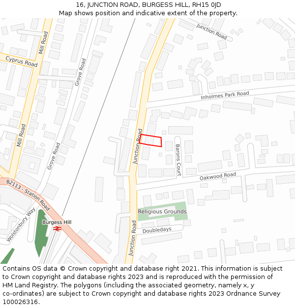 16, JUNCTION ROAD, BURGESS HILL, RH15 0JD: Location map and indicative extent of plot