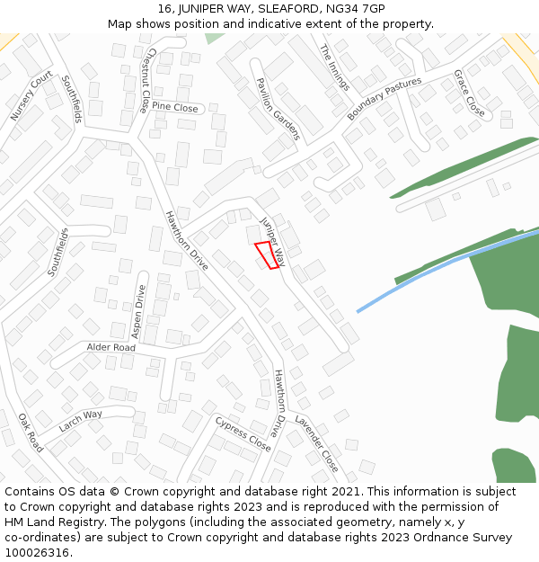 16, JUNIPER WAY, SLEAFORD, NG34 7GP: Location map and indicative extent of plot