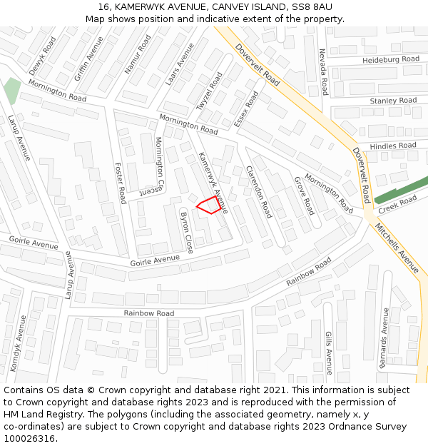 16, KAMERWYK AVENUE, CANVEY ISLAND, SS8 8AU: Location map and indicative extent of plot