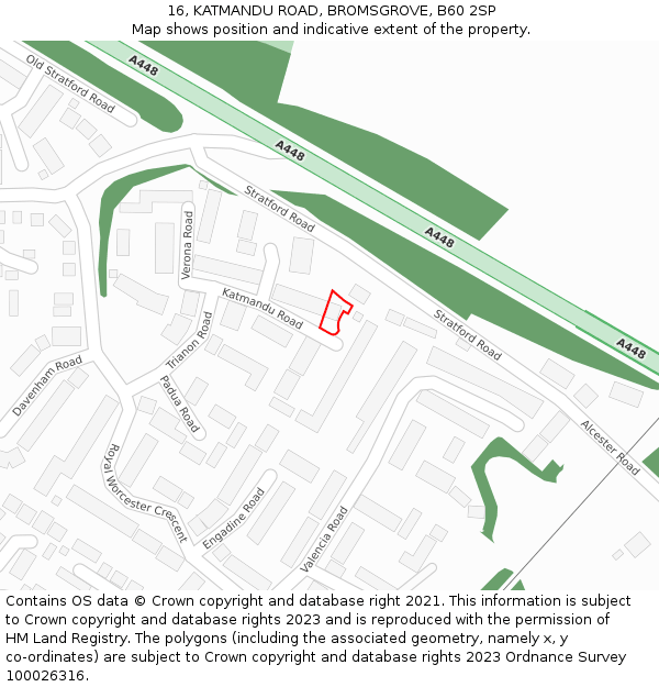 16, KATMANDU ROAD, BROMSGROVE, B60 2SP: Location map and indicative extent of plot