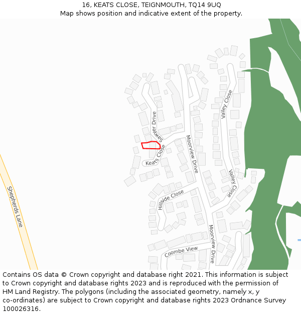 16, KEATS CLOSE, TEIGNMOUTH, TQ14 9UQ: Location map and indicative extent of plot