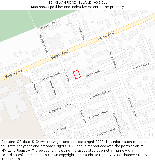 16, KELVIN ROAD, ELLAND, HX5 0LL: Location map and indicative extent of plot