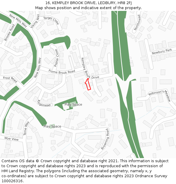 16, KEMPLEY BROOK DRIVE, LEDBURY, HR8 2FJ: Location map and indicative extent of plot