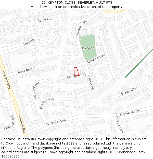 16, KEMPTON CLOSE, BEVERLEY, HU17 9TG: Location map and indicative extent of plot