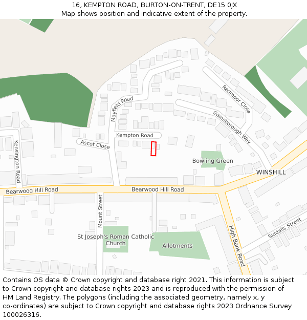 16, KEMPTON ROAD, BURTON-ON-TRENT, DE15 0JX: Location map and indicative extent of plot