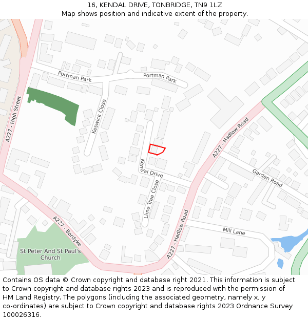 16, KENDAL DRIVE, TONBRIDGE, TN9 1LZ: Location map and indicative extent of plot