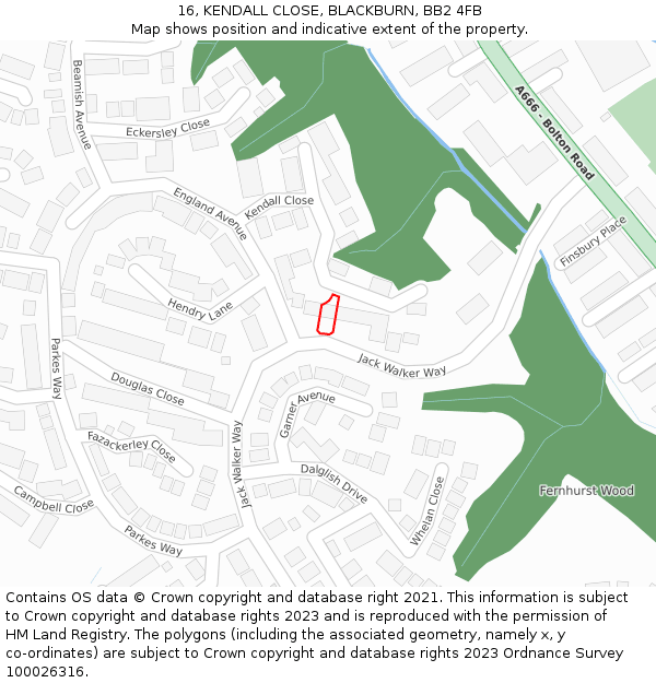 16, KENDALL CLOSE, BLACKBURN, BB2 4FB: Location map and indicative extent of plot