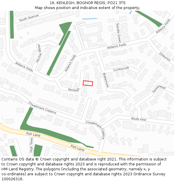 16, KENLEGH, BOGNOR REGIS, PO21 3TS: Location map and indicative extent of plot