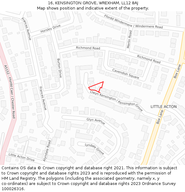 16, KENSINGTON GROVE, WREXHAM, LL12 8AJ: Location map and indicative extent of plot