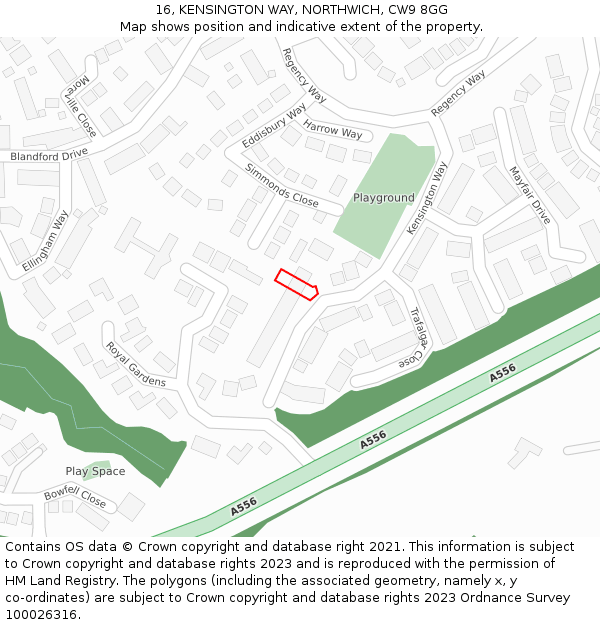 16, KENSINGTON WAY, NORTHWICH, CW9 8GG: Location map and indicative extent of plot