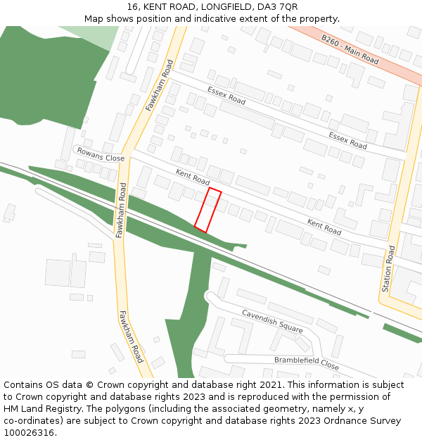 16, KENT ROAD, LONGFIELD, DA3 7QR: Location map and indicative extent of plot