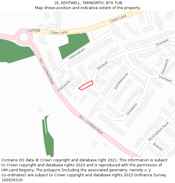 16, KENTWELL, TAMWORTH, B79 7UB: Location map and indicative extent of plot