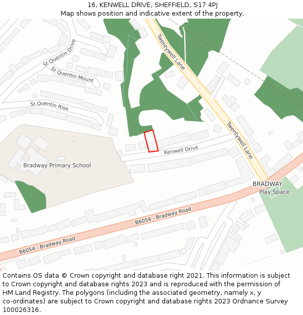 16, KENWELL DRIVE, SHEFFIELD, S17 4PJ: Location map and indicative extent of plot