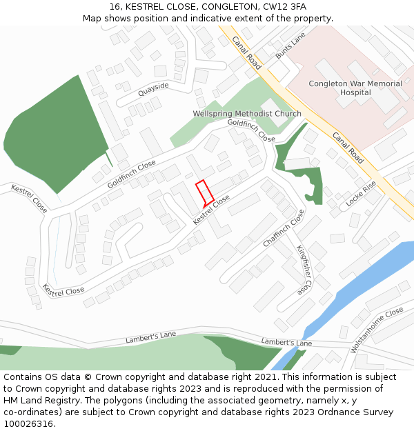 16, KESTREL CLOSE, CONGLETON, CW12 3FA: Location map and indicative extent of plot