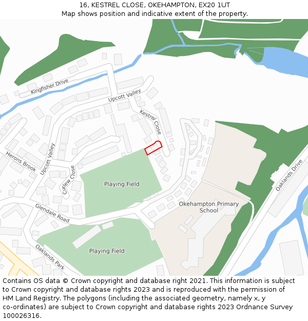 16, KESTREL CLOSE, OKEHAMPTON, EX20 1UT: Location map and indicative extent of plot
