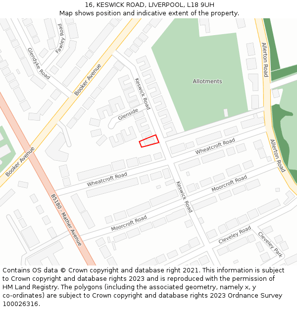 16, KESWICK ROAD, LIVERPOOL, L18 9UH: Location map and indicative extent of plot