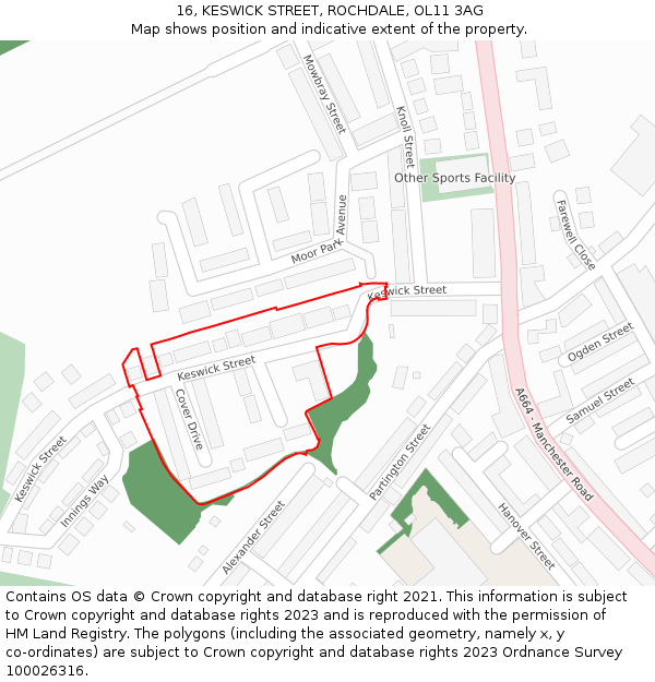 16, KESWICK STREET, ROCHDALE, OL11 3AG: Location map and indicative extent of plot