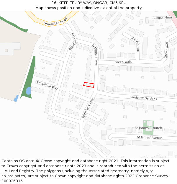 16, KETTLEBURY WAY, ONGAR, CM5 9EU: Location map and indicative extent of plot