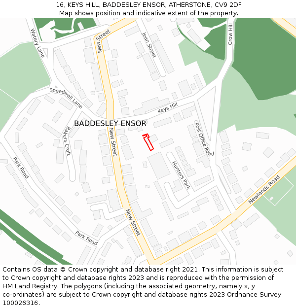 16, KEYS HILL, BADDESLEY ENSOR, ATHERSTONE, CV9 2DF: Location map and indicative extent of plot