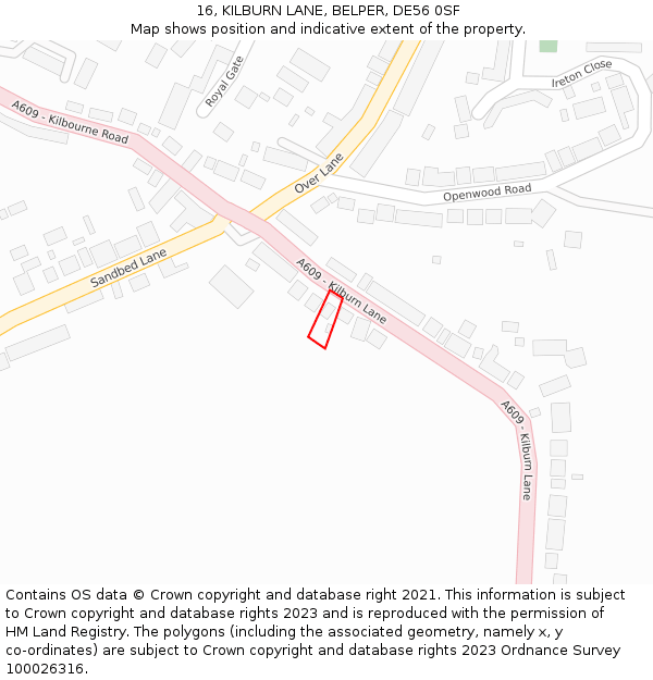 16, KILBURN LANE, BELPER, DE56 0SF: Location map and indicative extent of plot