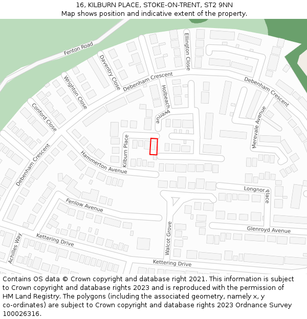 16, KILBURN PLACE, STOKE-ON-TRENT, ST2 9NN: Location map and indicative extent of plot