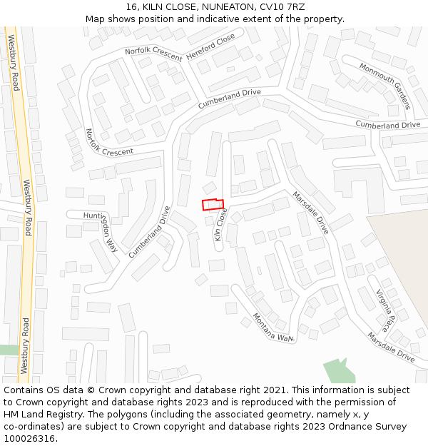 16, KILN CLOSE, NUNEATON, CV10 7RZ: Location map and indicative extent of plot