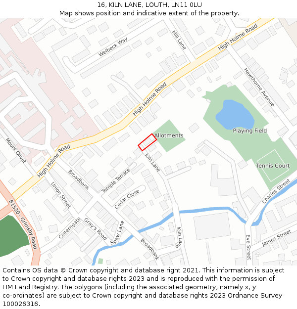 16, KILN LANE, LOUTH, LN11 0LU: Location map and indicative extent of plot