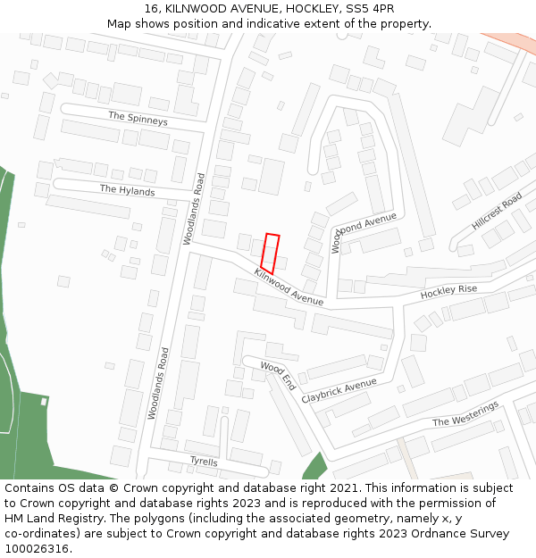 16, KILNWOOD AVENUE, HOCKLEY, SS5 4PR: Location map and indicative extent of plot