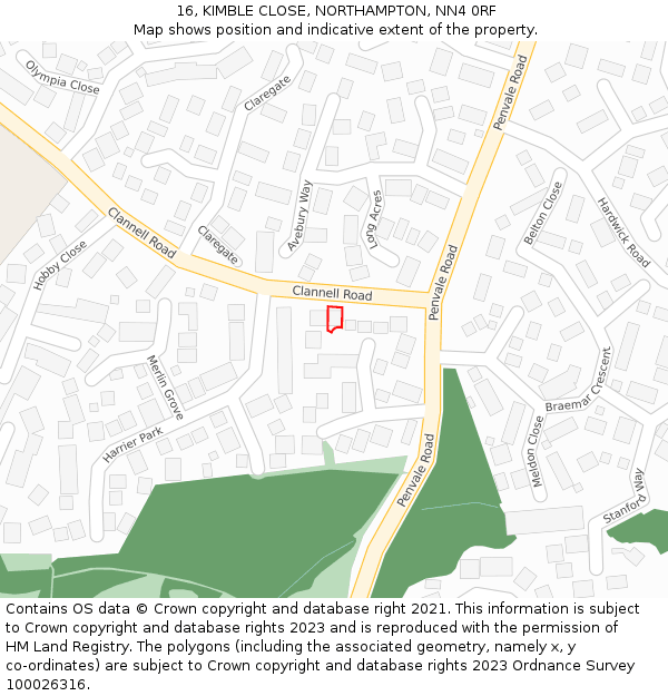 16, KIMBLE CLOSE, NORTHAMPTON, NN4 0RF: Location map and indicative extent of plot