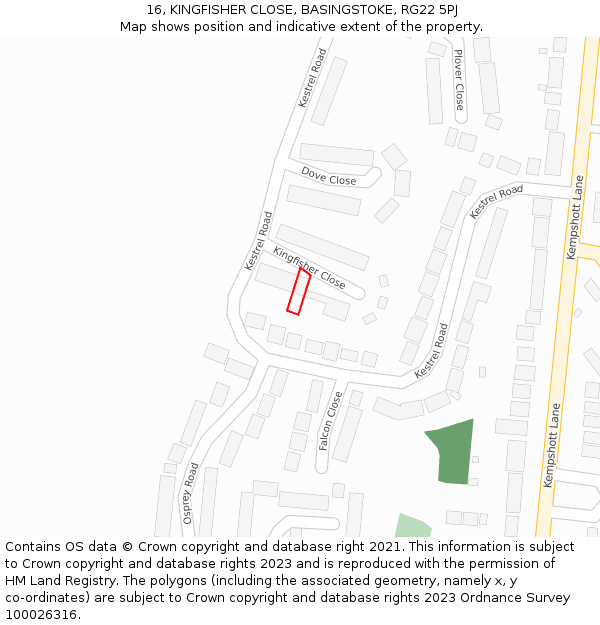 16, KINGFISHER CLOSE, BASINGSTOKE, RG22 5PJ: Location map and indicative extent of plot